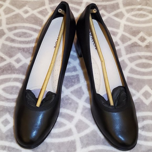 Aravon Womens Black Pumps 11 US Career Dress Leather Block Heel Slip On Shoes - Picture 4 of 14